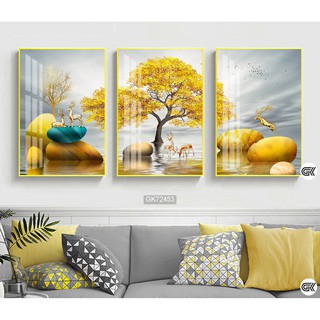Tranh hoa rơi, bộ 3 tấm chất liệu gỗ in tráng gương