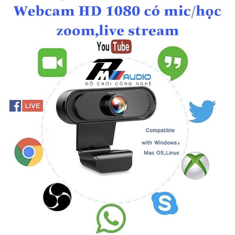 Webcam máy tính,laptop Full HD 1080p siêu nét tich hợp mic thu âm tiện dụng cho học online,live stream-BMVAUDIO