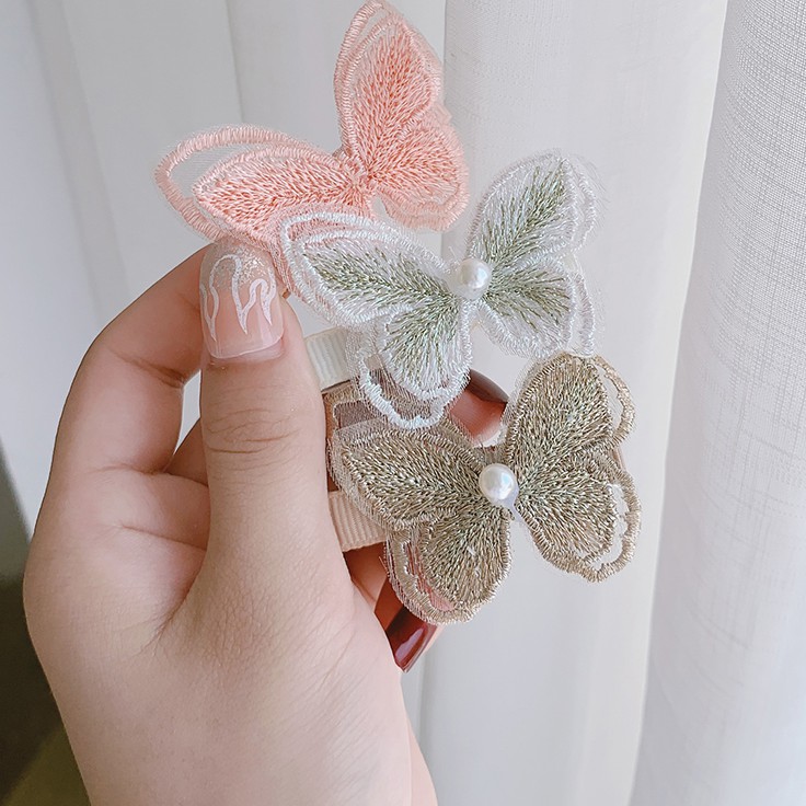 Kẹp tóc thiết kế bươm bướm xinh xắn đính ngọc trai giả thời trang