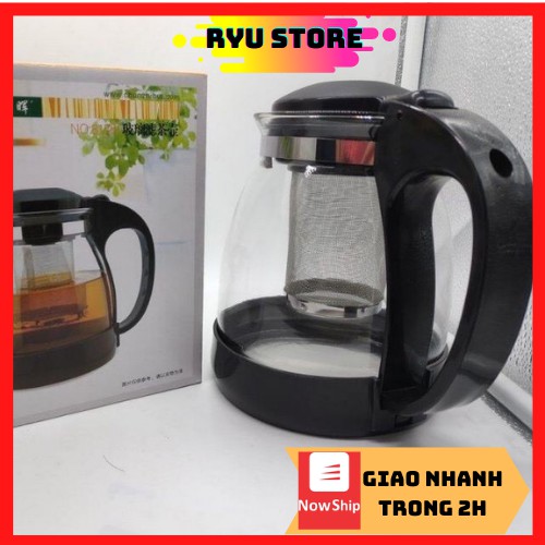 Bình Lọc Trà ❤️𝑭𝑹𝑬𝑬𝑺𝑯𝑰𝑷❤️Bình pha trà thủy tinh có lưới lọc inox 1300ml tiện lợi