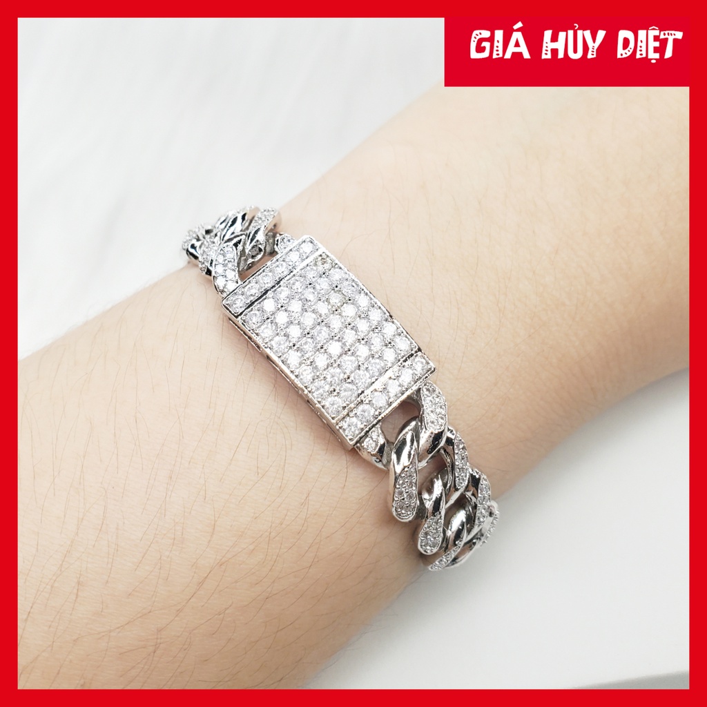 Vòng Tay - Lắc Tay Nam CUBAN Đính Đá Mạ Vàng Trắng 18K Phong Cách Sang Trọng