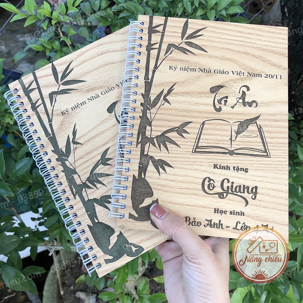 Quà tặng Tri Ân Ngày Nhà Giáo Việt Nam - Sổ ghi chép dành cho giáo viên - Bìa gỗ gáy lò xo dễ dàng đóng mở