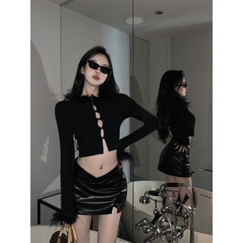 LALISAS Chân Váy Da Lưng Cao Dáng Ôm Gợi Cảm Dễ Phối Đồ Thời Trang Phong Cách Hàn Quốc Cho Nữ