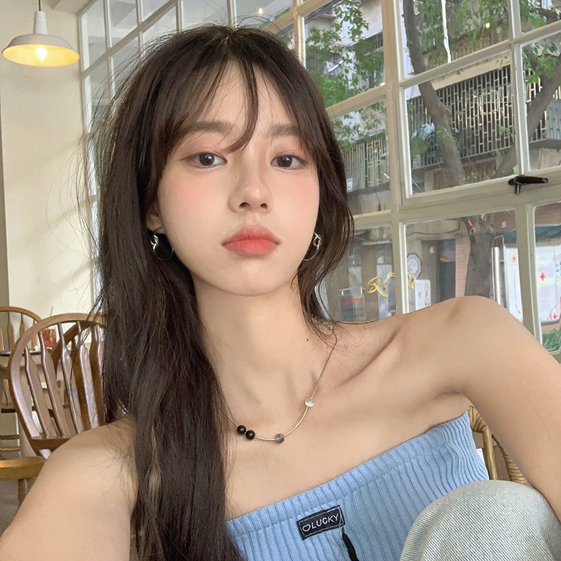 Vòng Cổ Choker Bằng Titan Đính Hạt Nhỏ Phong Cách hip hop Hàn Quốc Cổ Điển Dành Cho Bạn Nữ