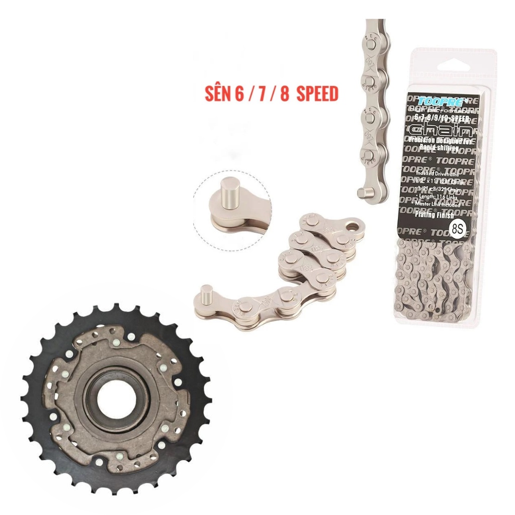 Combo sên xe đạp Toopre + líp 7 tầng Shimano chính hãng