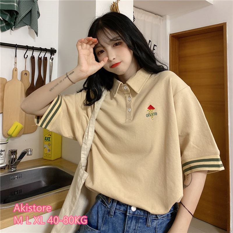 áo polo Tay Ngắn Phong Cách Hàn Quốc Cho Nữ Size Lớn 90kg