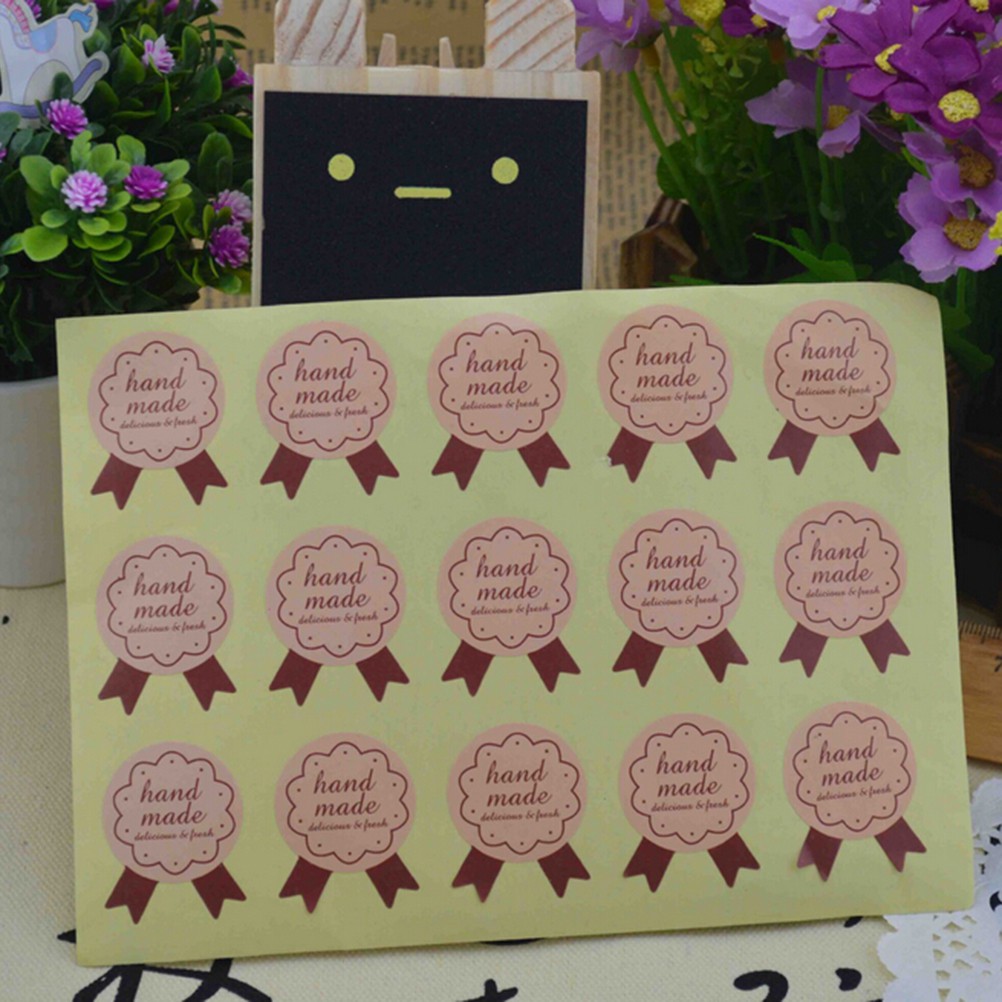 Set 15 nhãn dán giấy in chữ Handmade tiện dụng trang trí quà/bánh quy
