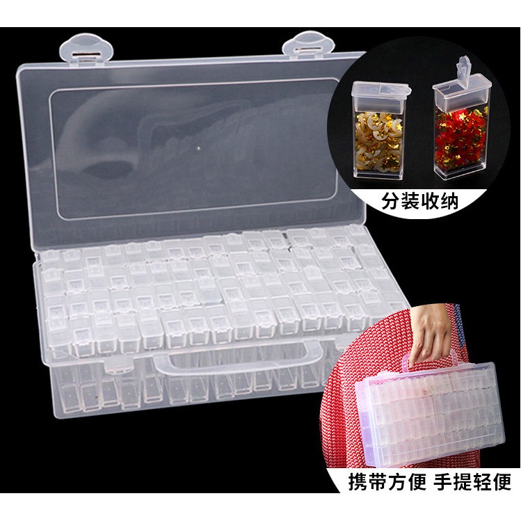Bộ 6/10/12/24/64 dụng cụ làm tranh đính đá mới Hộp nhựa trong suốt đựng trang sức tiện dụng