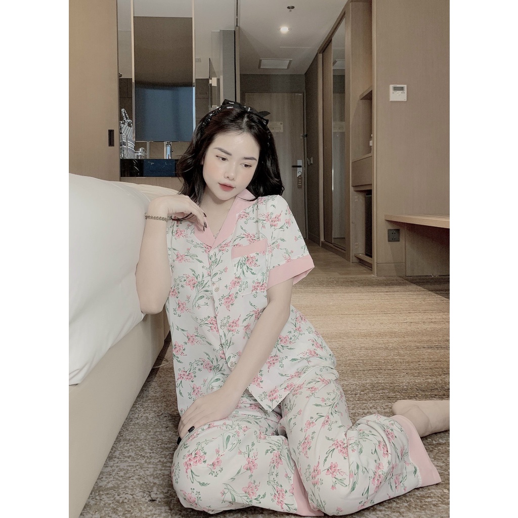 Đồ Bộ Pijama Nữ Lụa Mango Cao Cấp,Tay Ngắn Quần Dài,Hàng Thiết Kế,Chất Vải Mềm Mịn