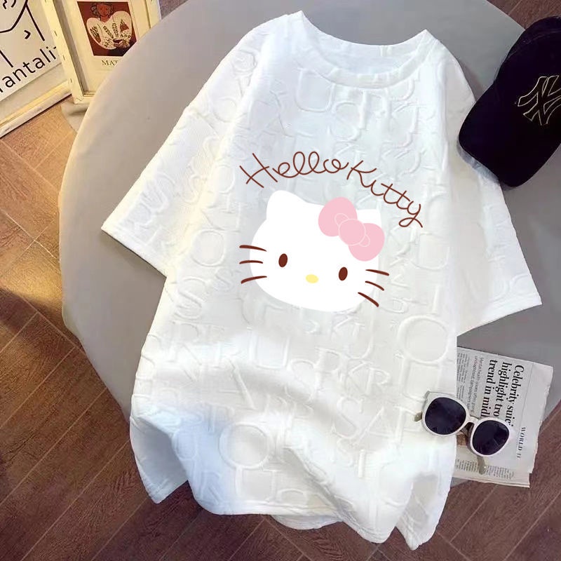Áo Thun Tay Lỡ Cổ Tròn Dáng Rộng In Họa Tiết Hello Kitty Dễ Phối Đồ Thời Trang Hàn Quốc C8264