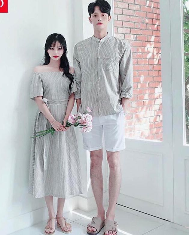 Set đồ đôi áo đôi áo cặp áo tình nhân gồm áo sơ mi và váy nữ chất vải kate thoáng mát hiện đại, set đồ couple CP62