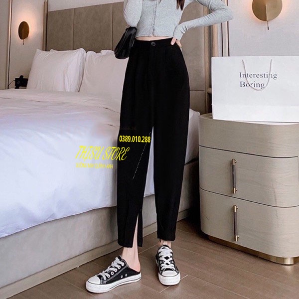Quần tây baggy bo gấu khóa kéo ống cá tính dáng quần tây baggy đi học công sở lưng thun cạp chun vải vitex dày học sinh