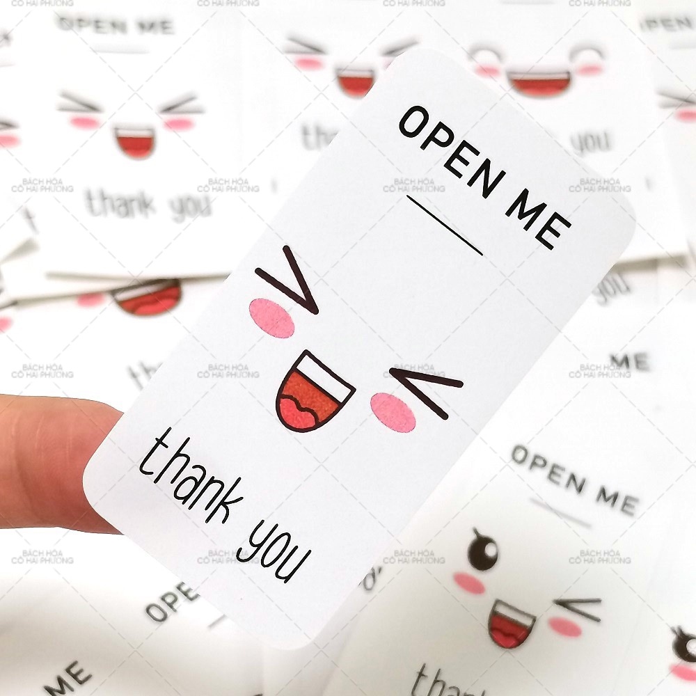SET 12 TEM DÁN/ STICKER THANK YOU, TEM NIÊM PHONG/TEM DÁN HỘP CARTON ĐÓNG GÓI - MẪU OPEN ME DỄ THƯƠNG