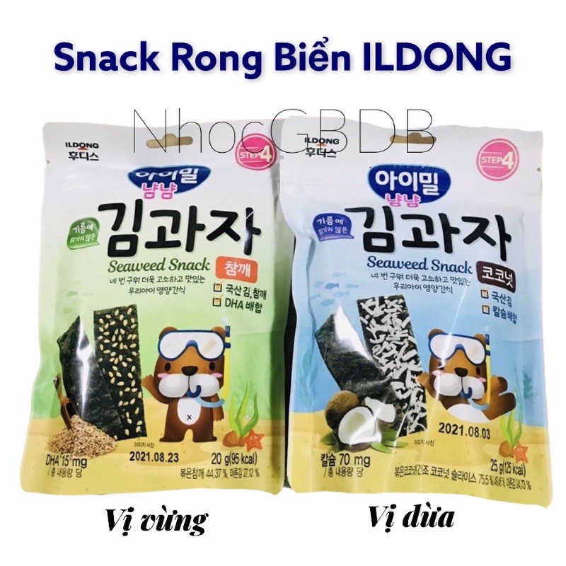 Snack rong biển ăn tách muối Ildong cho bé 9m+ Hàn Quốc túi zip 25g