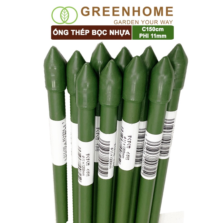 Bộ 10 Ống thép bọc nhựa dài 150cm, phi 11mm, Nhật Bản, Daim, làm khung, giàn cây leo, độ bền 5 năm |Greenhome