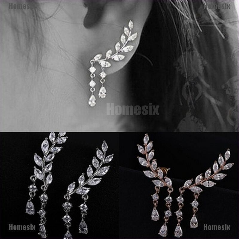 Bông Tai Thời Trang Hình Chiếc Lá Có Đính Đá Zircon 1 Cặp Cho Nữ