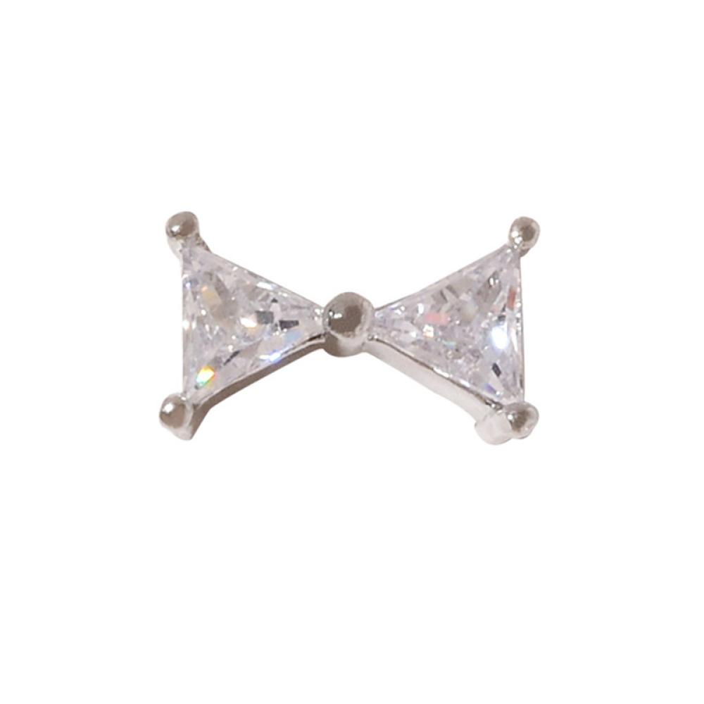 Phụ Kiện Trang Trí Móng Nghệ Thuật Hình Nơ Đính Đá Zircon Màu Bạc Lấp Lánh Thời Trang J4Y3