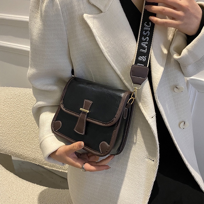 Túi đeo chéo da PU màu sắc tương phản phong cách phương Tây