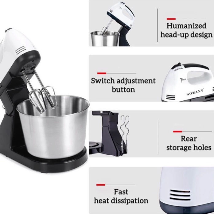 Máy nhào bột để bàn, đánh trứng cầm tay đa năng SOKANY 250W