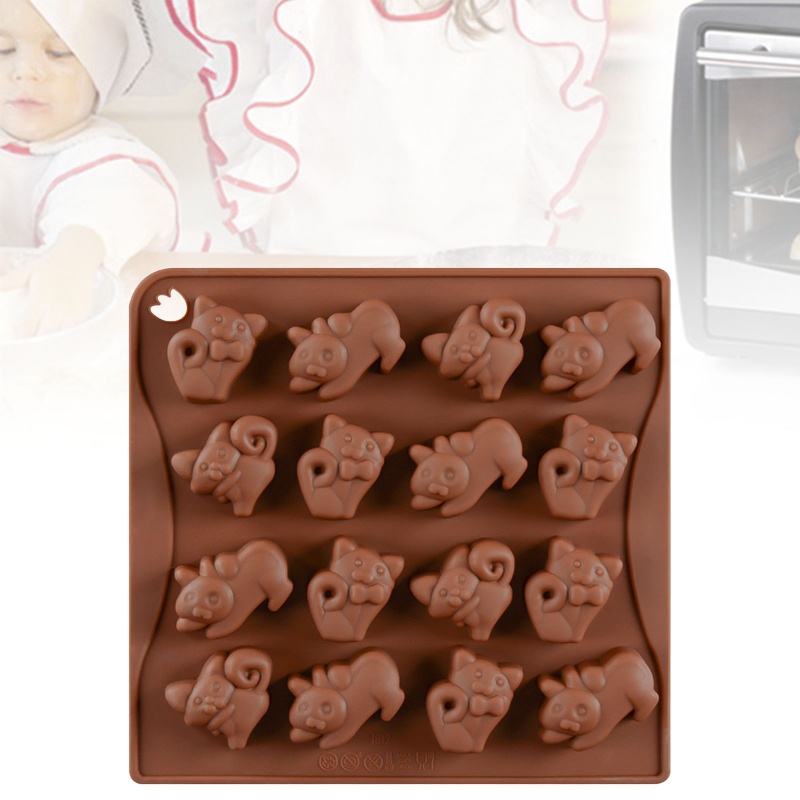 Khuôn Silicone 16 Lỗ Hình Mèo 3D Làm Bánh / Sô Cô La / Kẹo Ngọt Cho Bé