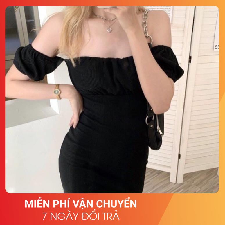 Váy Body Viền Bèo Hở Vai Nữ [FREESHIP] 🌸 Đầm dáng ôm cộc tay bánh bèo tiểu thư màu ĐEN | TRẮNG Ulzzang 🌸 | BigBuy360 - bigbuy360.vn