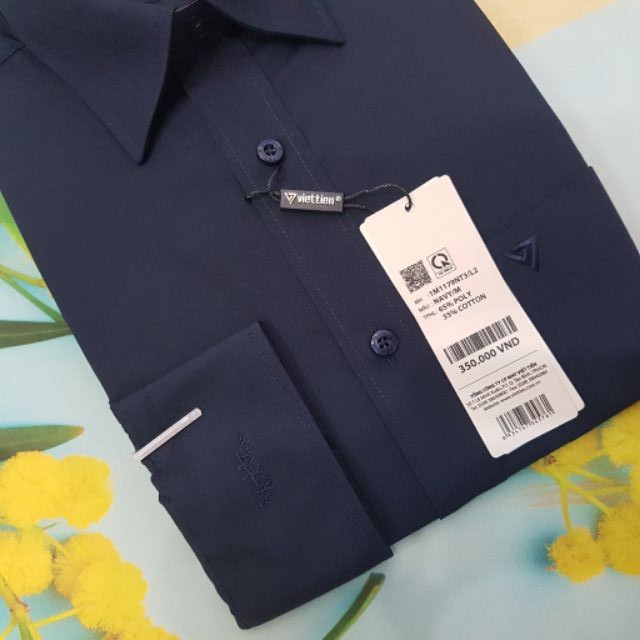 Aó sơ mi nam Việt Tiến dài tay màu xanh đen ,chính hãng , cao cấp  - form suông REGULAR - tà bầu | BigBuy360 - bigbuy360.vn