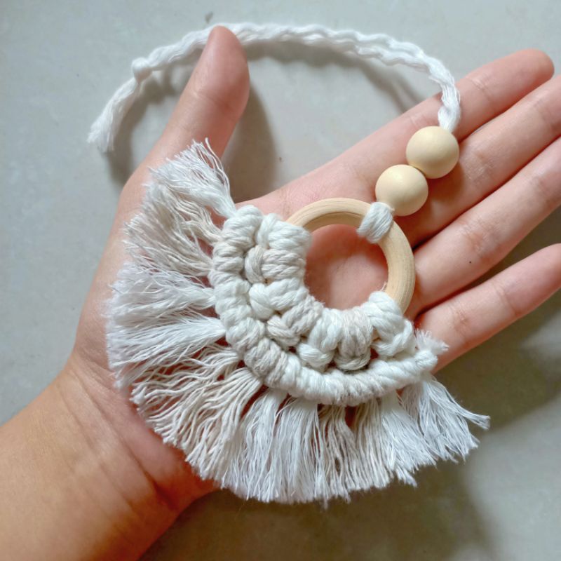 Móc trang trí macramve vòng gỗ trang trí cây thông, Giáng Sinh, phụ kiện treo oto, quà tặng