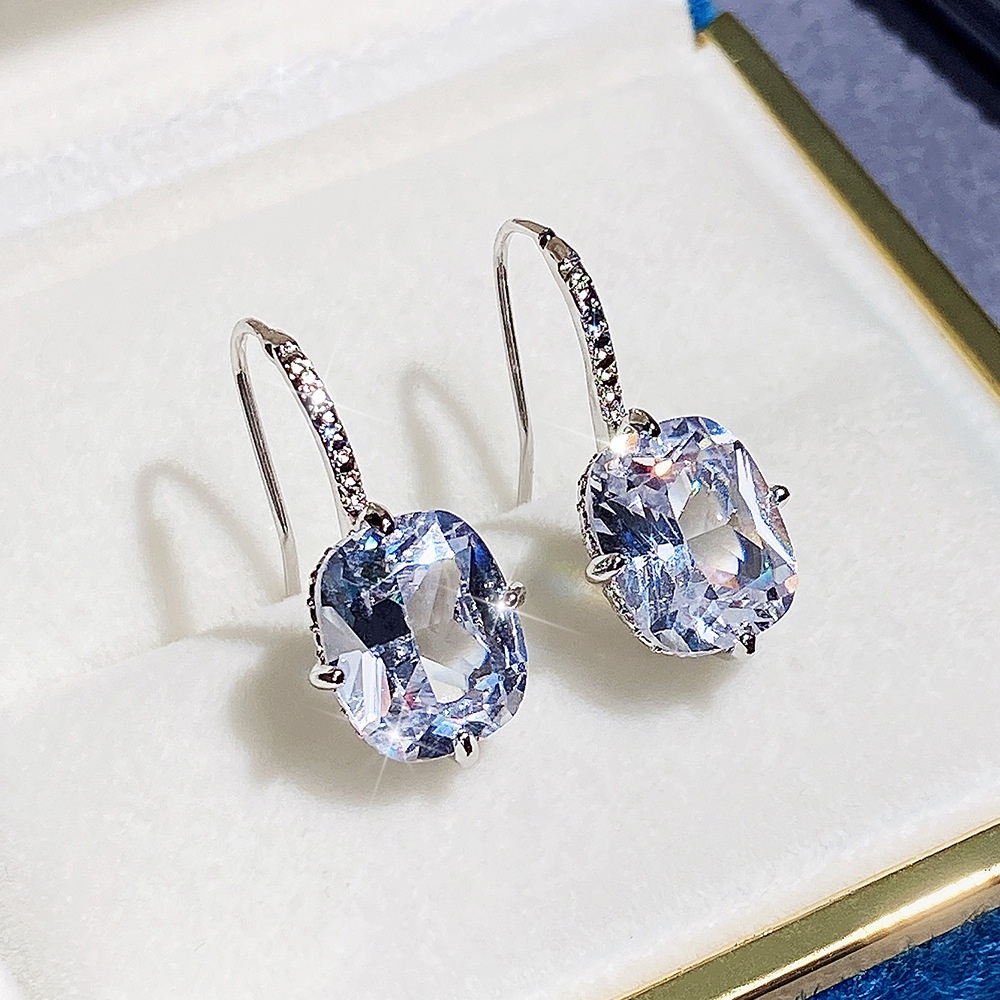 Bông Tai Đính Đá Zircon Màu Bạc Sang Trọng Thời Trang Cho Nữ