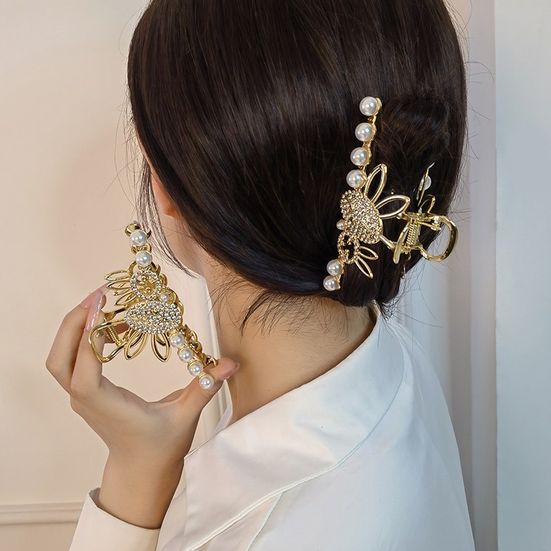 Kẹp Tóc Đuôi Ngựa Đính Ngọc Trai Và Thỏ Dễ Thương Phong Cách Hàn Quốc Chất Lượng Cao