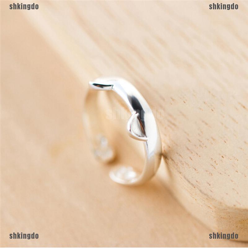 THINH Nhẫn Mạ Bạc Hình Tai Mèo Dễ Thương