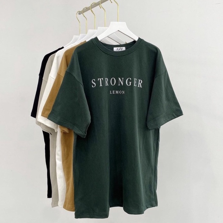 Áo Thun Unisex Nam Nữ Tay Lỡ STRONGER Lemon In Chữ Đơn Gỉan