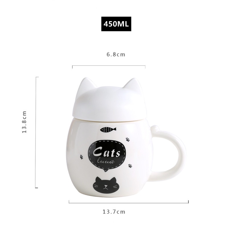 Cốc Uống Nước Có Nắp Hình Mèo Hoạt Hình 450ml