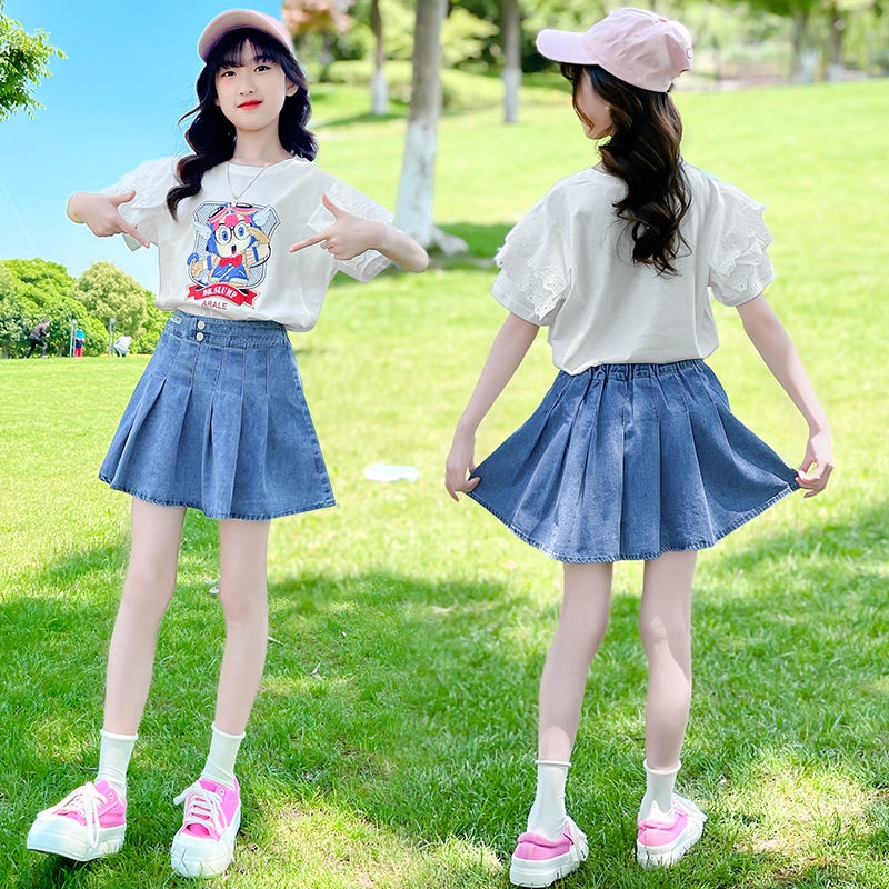 Mới Chân Váy Denim Xếp Ly Thời Trang 2022 Dành Cho Bé Gái