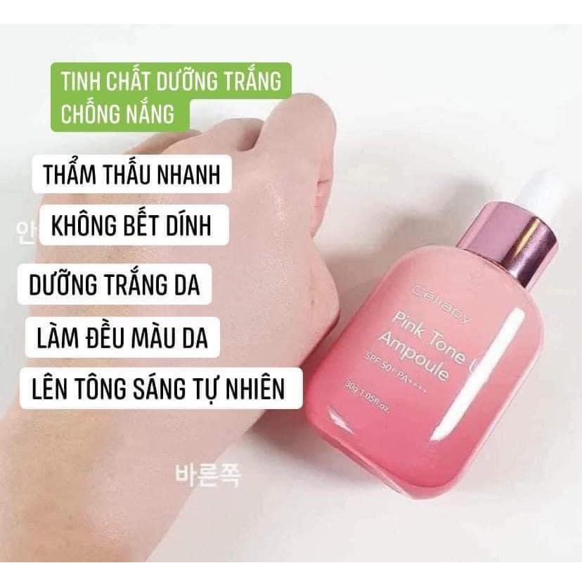 Serum trắng da nâng tone chống nắng Pink Tone Up Ampoule SPF 50+ PA++++ Hàn Quốc 30ml giúp bảo vệ da trắng sáng da