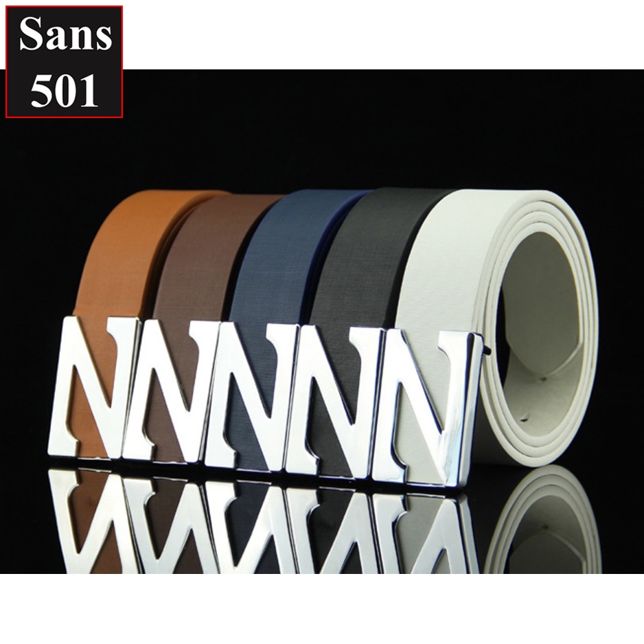 Thắt lưng nam hàn quốc Sans501 mặt chữ dây nịt da trơn công sở đẹp đen nâu trắng siêu bền giá rẻ sang trọng cá tính