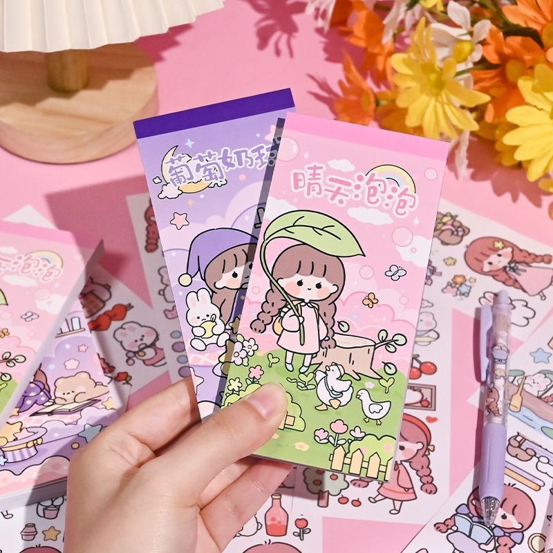 Sổ Sticker 50PCS   Sticker Trang Trí Sổ   Sitker Trang Trí Sổ Tay   Sitker Cute Hộp Sticker with bút dao rọc giấy