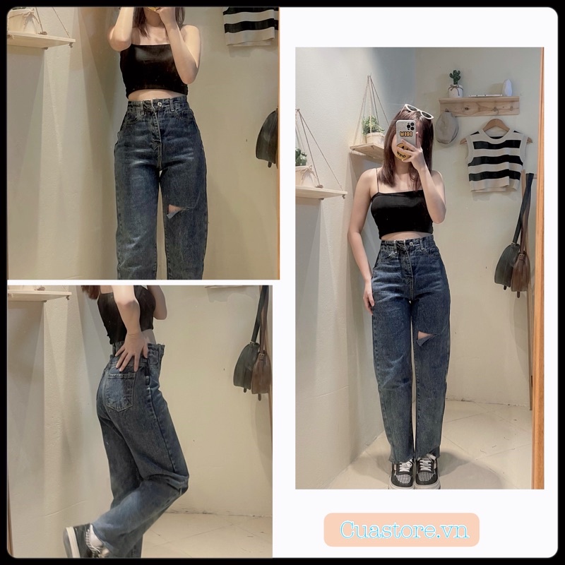Quần jeans cạp cao dáng ống đứng tôn dáng