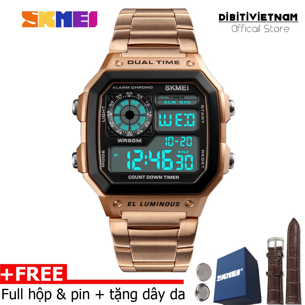(CHÍNH HÃNG) Đồng hồ nam Skmei DO44 Dual time Digital Watch dây thép không gỉ + Tặng dây da thay thế