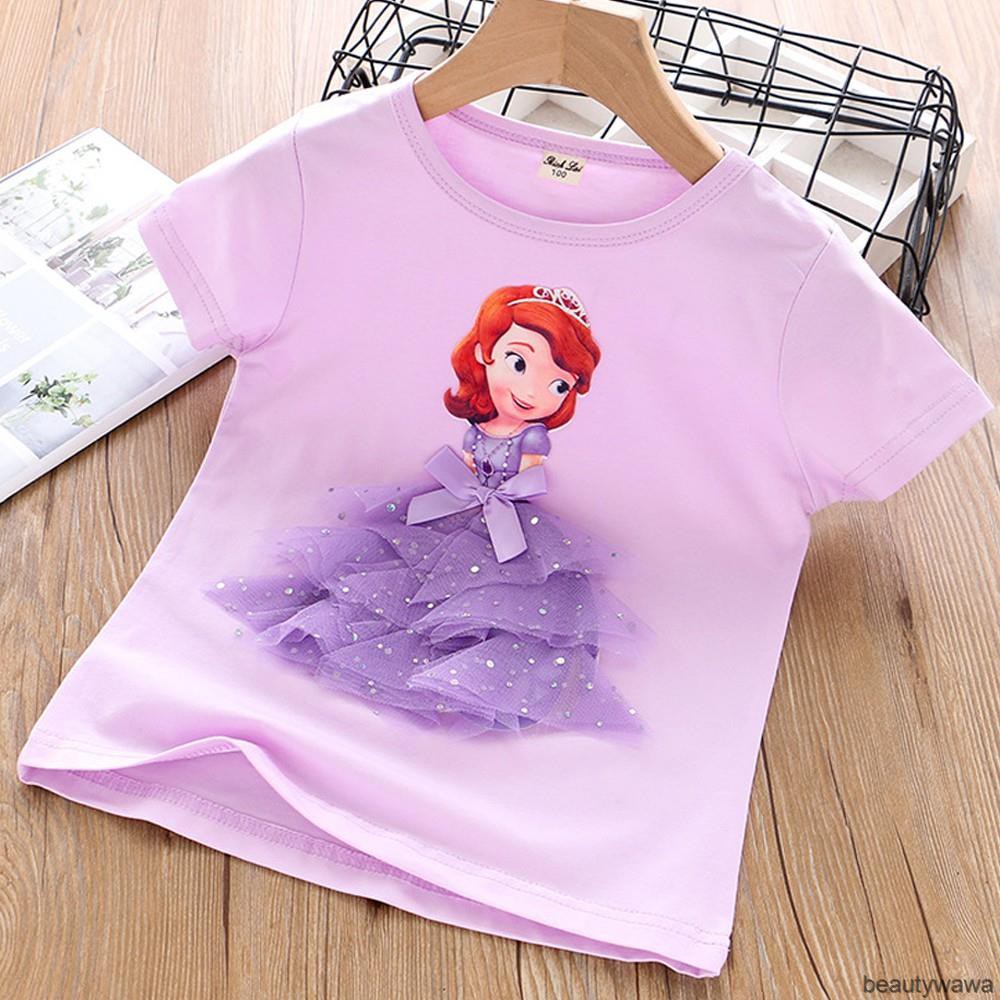 Áo Thun Tay Ngắn In Hình Công Chúa Elsa 3D Thời Trang Cho Bé Gái Từ 1-7 Tuổi