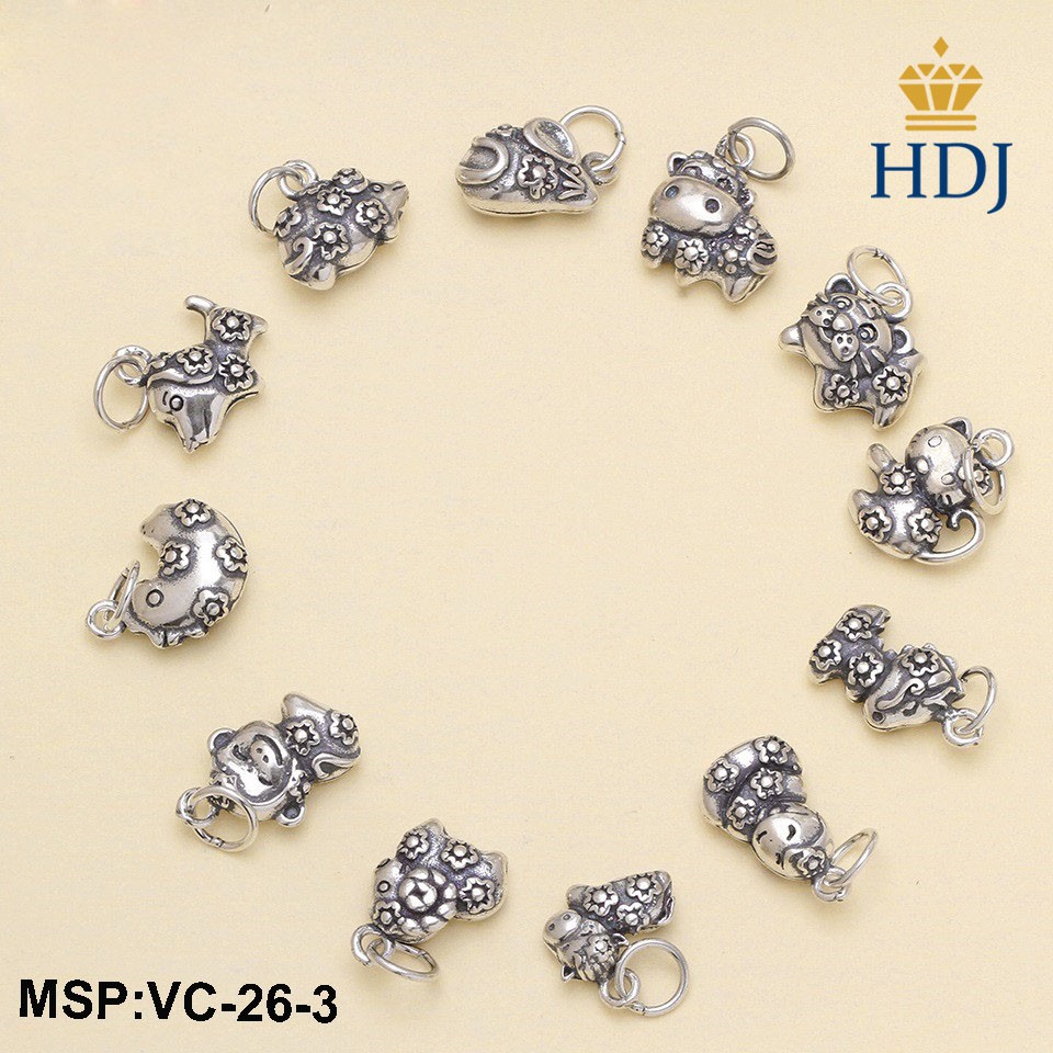 Mặt đeo vòng cổ, dây chuyền, lắc tay, lắc chân bạc thái Hình 12 con giáp trang sức cao cấp HDJ mã VC-26-3 Hàng VIP