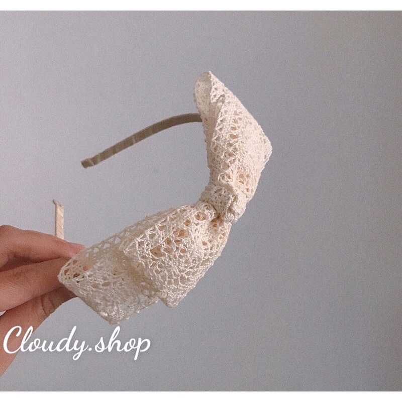 Cài tóc/Bờm nơ ren 2 lớp phong cách tiểu thư