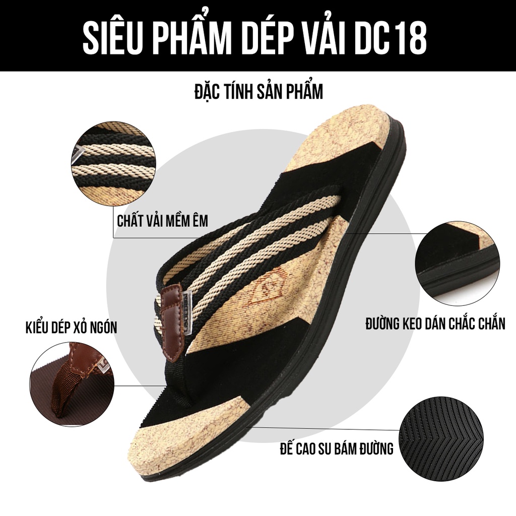 Dép nam thiết kế xỏ ngón đẹp quai ngang kiểu quai hậu đế bánh mì chất liệu da tông cao cấp bảo hành 1 năm DC18 TIMAN