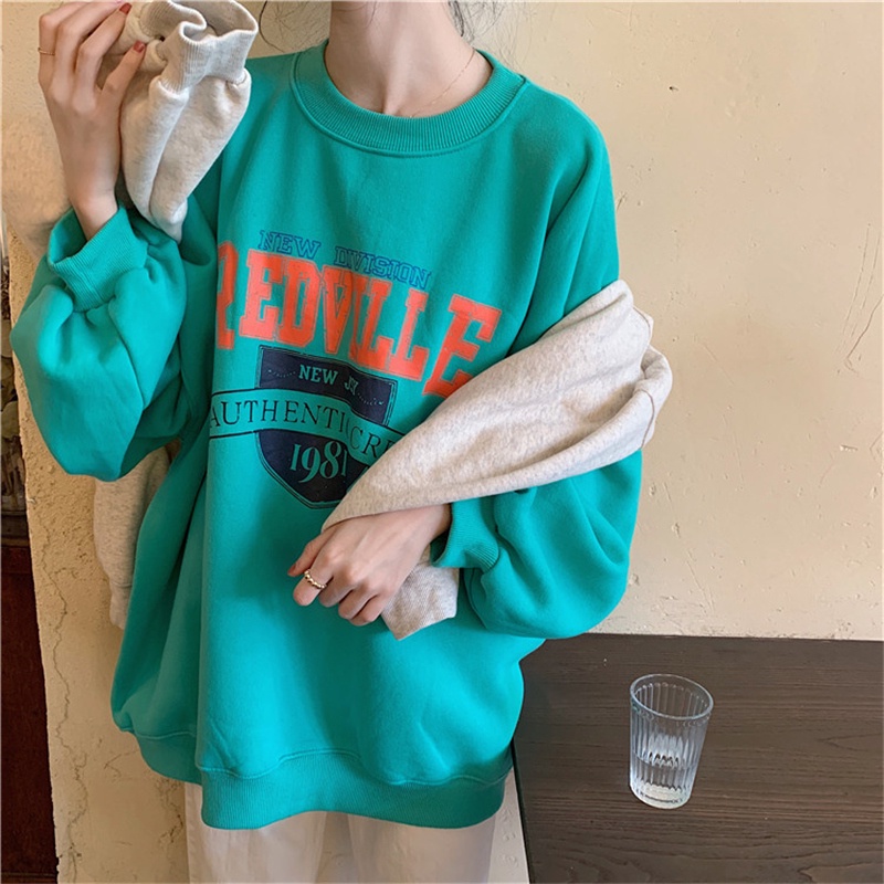 NRVP Áo Hoodie Dáng Rộng Thời Trang Hàn Quốc Đơn Giản Cá Tính Cho Nữ