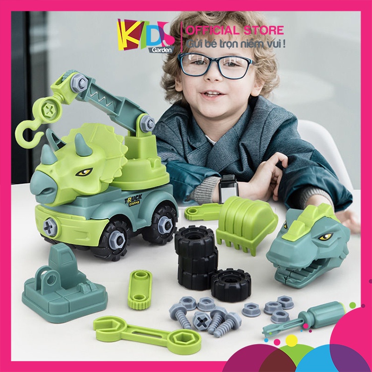 Xe đồ chơi cho bé Xe đồ chơi lắp ráp công trình kèm phụ kiện hình khủng long màu sắc đẹp dễ dàng tháo lắp XDC04-XLAPRAP