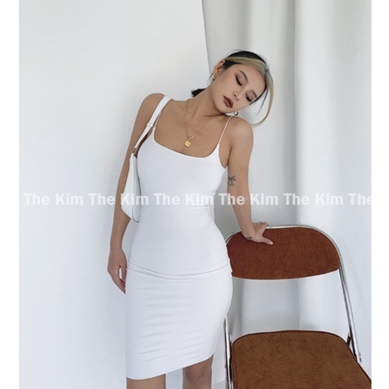 Đầm body cotton 2 lớp vải , váy thun hai dây nhọn dài trên gối mini dress V114 The Kim | BigBuy360 - bigbuy360.vn