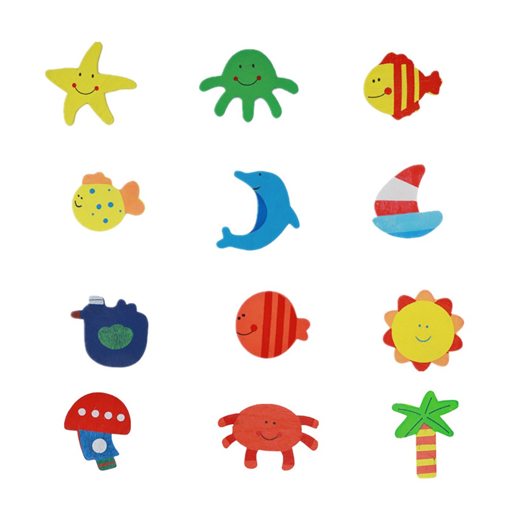 |Superbaby| Set 12 Nam Châm Dán Tủ Lạnh Bằng Gỗ Hoạ Tiết Hoạt Hình Đáng Yêu Cho Bé