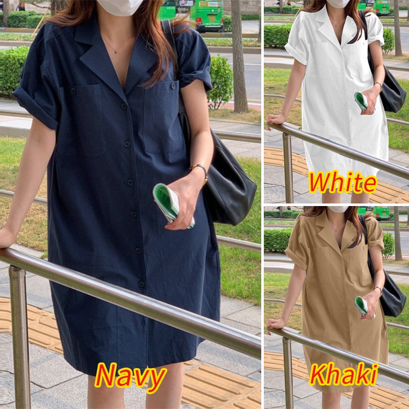 ZANZEA Đầm Midi Cài Nút Tay Ngắn Có Túi Thời Trang Cho Nữ