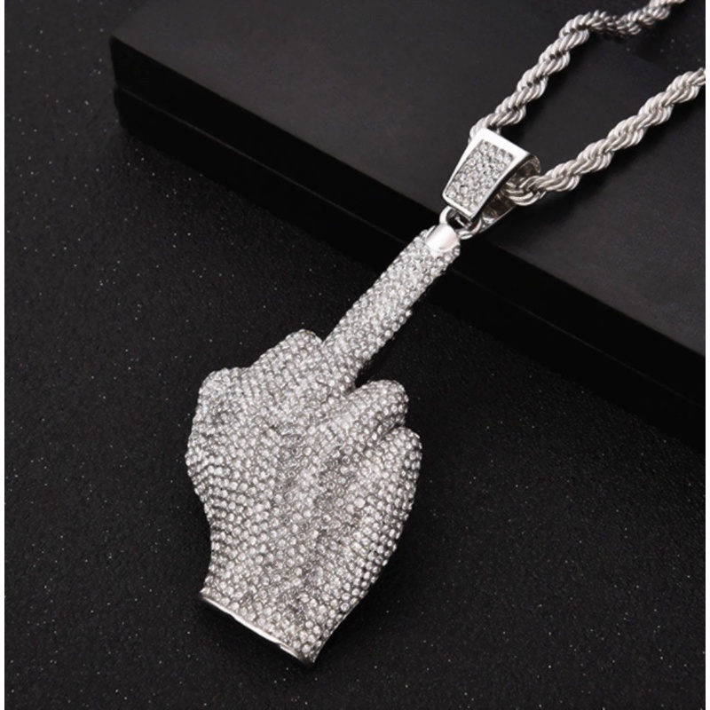 Vòng cổ Kim Loại Hình Ngón Tay Giữa Phong Cách Hip hop Đường Phố