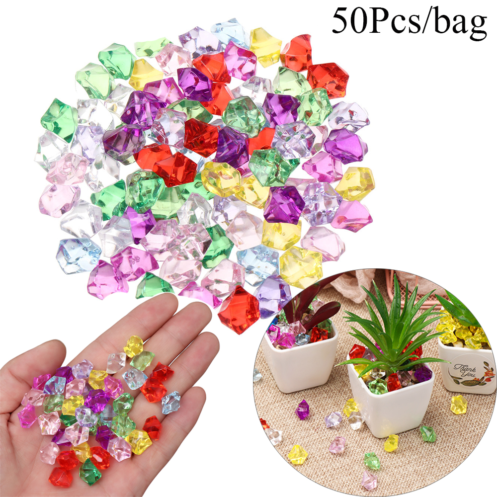 BEAUTY 50Pcs/bag DIY Craft Artificial|Confetti Vase Filler|Ice Cubes Wedding Ornament Colorful Home Garden Fish Tank Decor|Aquarium Landscape Pebbles