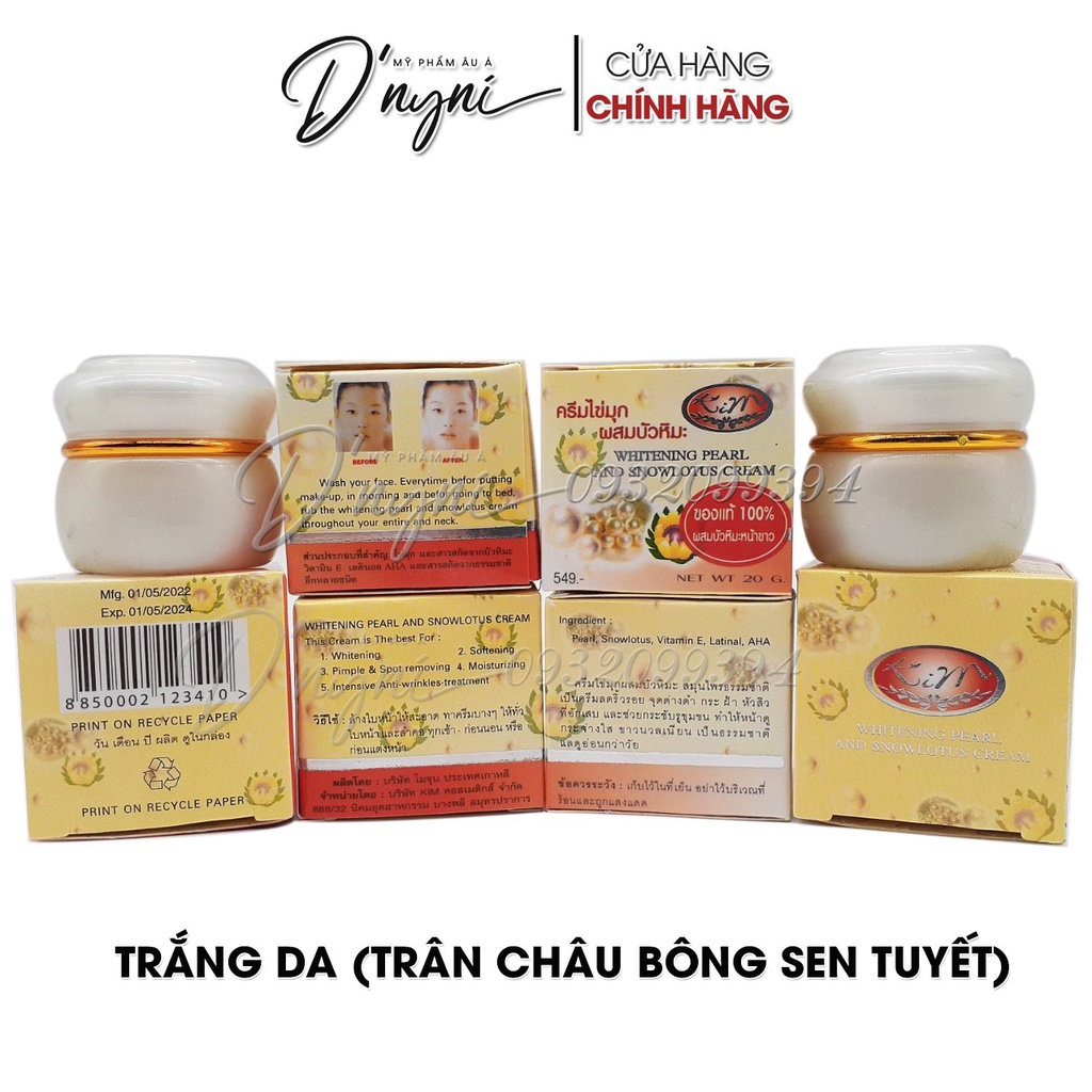 Kem KIM Dưỡng Trắng Da WHITENING PEARL AND SNOWLOTUS CREAM 20 g Thái Lan